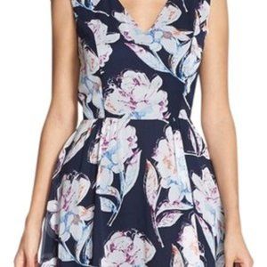 French Connection Navy Chiffon Fit & Flare Dress